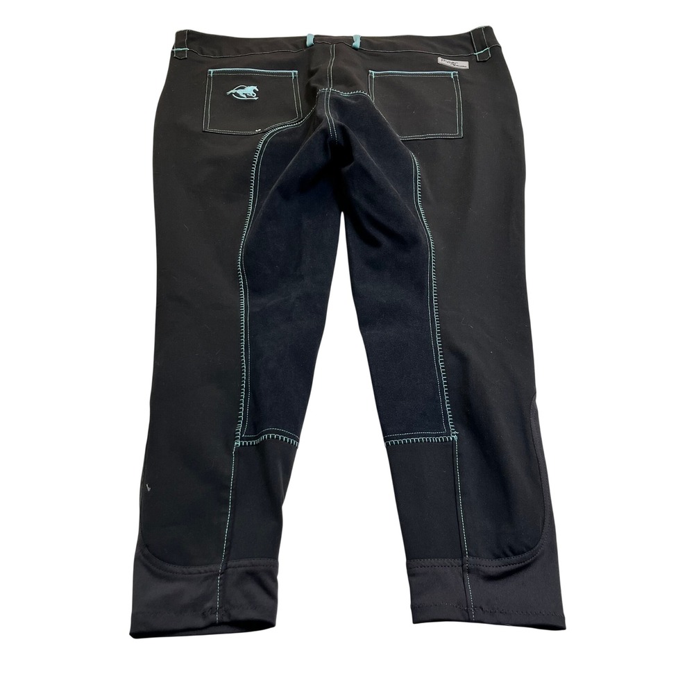 Piper Curvy Evolution Smartpak Womens Black Teal Equestrian Riding Breeches 44R - Picture 2 of 13